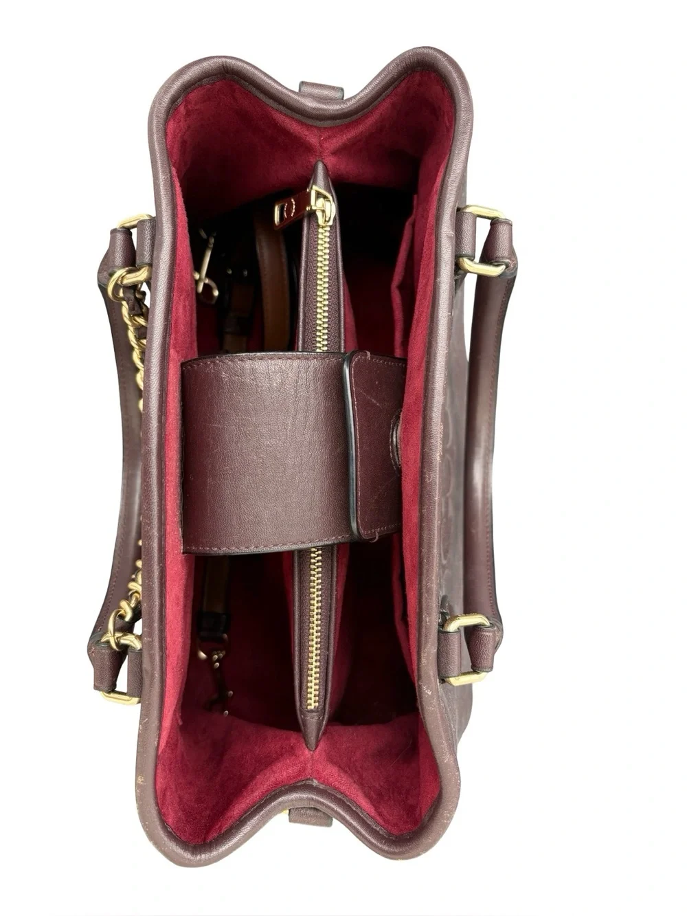 Coach Margot Carryall in Signature Debossed Patent Leather Oxblood